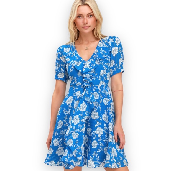 Lulus Dresses & Skirts - Lulu’s Ximena Blue Floral Print Ruffled Short Sleeve Mini Dress